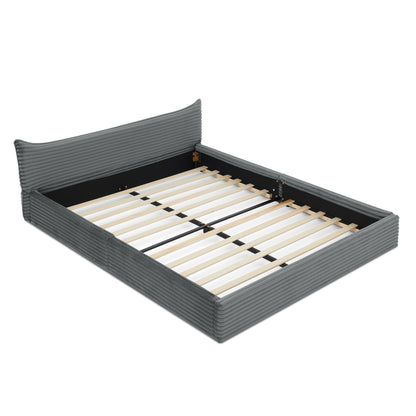 Doppelbett 140*200cm, mit Samtweichem Chenille-Bezug & Elegantem Kleinkantendesign am Kopfende, Dark Gray (ohne Matratze)