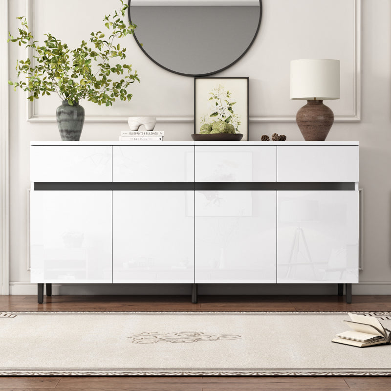 Hochglanz Sideboard, Kommoden,Highboard, Schubladenkommoden mit 4 Schubladen2 Türen und höhenverstellbaren Regalböden, weiß
