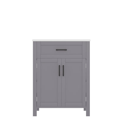 Bodenstehender Badezimmerschrank mit Waschbecken,Waschtisch,Volllackierung, integriertes Keramik Waschbecken,Grau