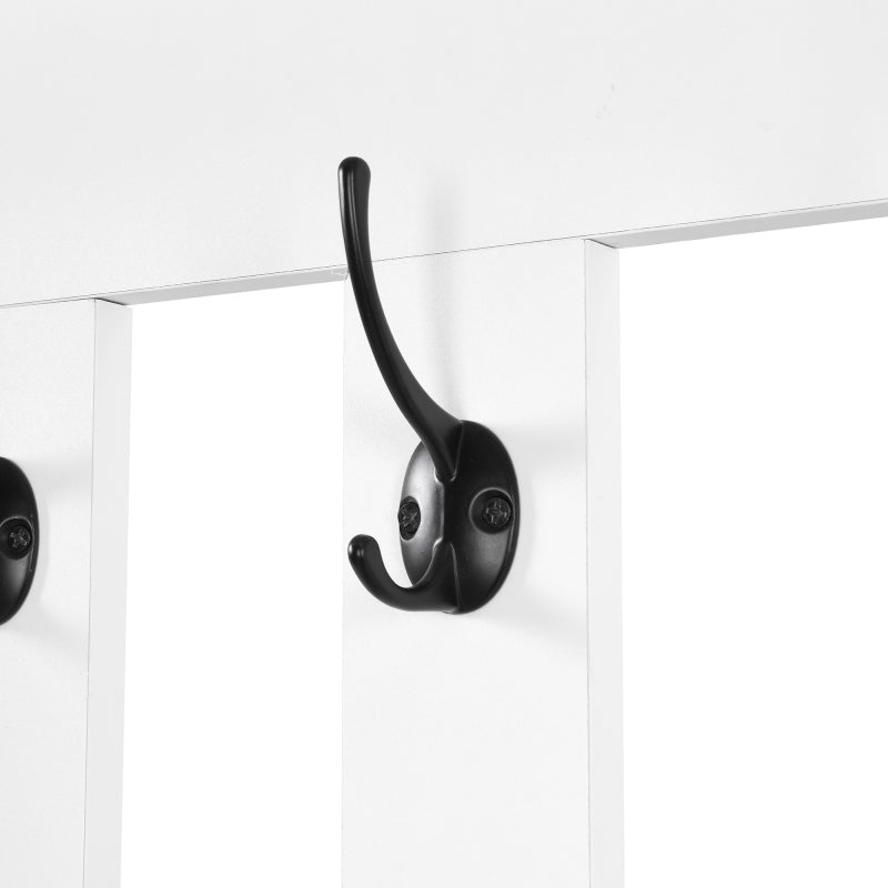 Flurgarderobe mit gepolsterter Aufbewahrungsbank, multifunktionaler Flur-Schuhschrank mit Stecktafel, moderne Garderobe mit 4 Haken für Eingangsbereich, Waschküche, Weiß,H180/B100/T35 cm