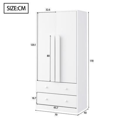 Kleiderschrank 70*40*170cm, Doppeltüren-Design, mit Schubladen und Ablagefächern, weiß
