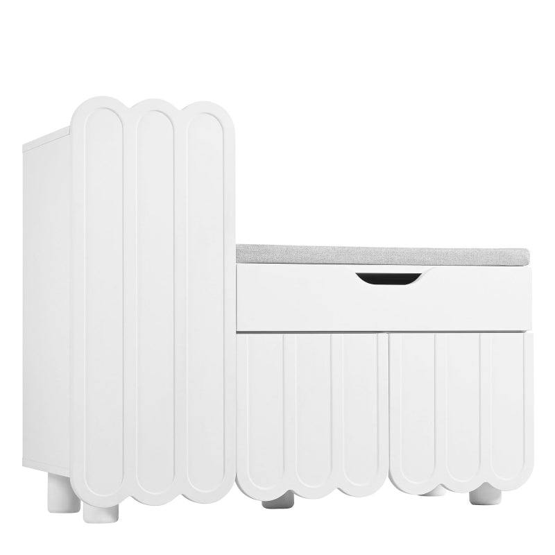 Moderner 3-Türen-Schuhschrank mit Schublade & Sitzpolster, Stilvolle Schuhbänke für Flur und Eingangsbereich, Weiß