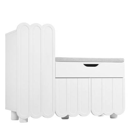 Moderner 3-Türen-Schuhschrank mit Schublade & Sitzpolster, Stilvolle Schuhbänke für Flur und Eingangsbereich, Weiß