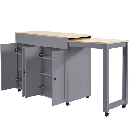 Ausziehbarer Bartisch 118-180cm, Stehtisch mit 6 Ablagefächern, Grau