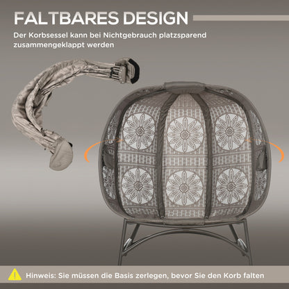Gartenstuhl 2-Sitzer Papasansessel mit Faltbarem Korb und Kissen, Loungesessel für Balkon und Terrasse, Stahl in Sand, 126 x 75 x 142 cm