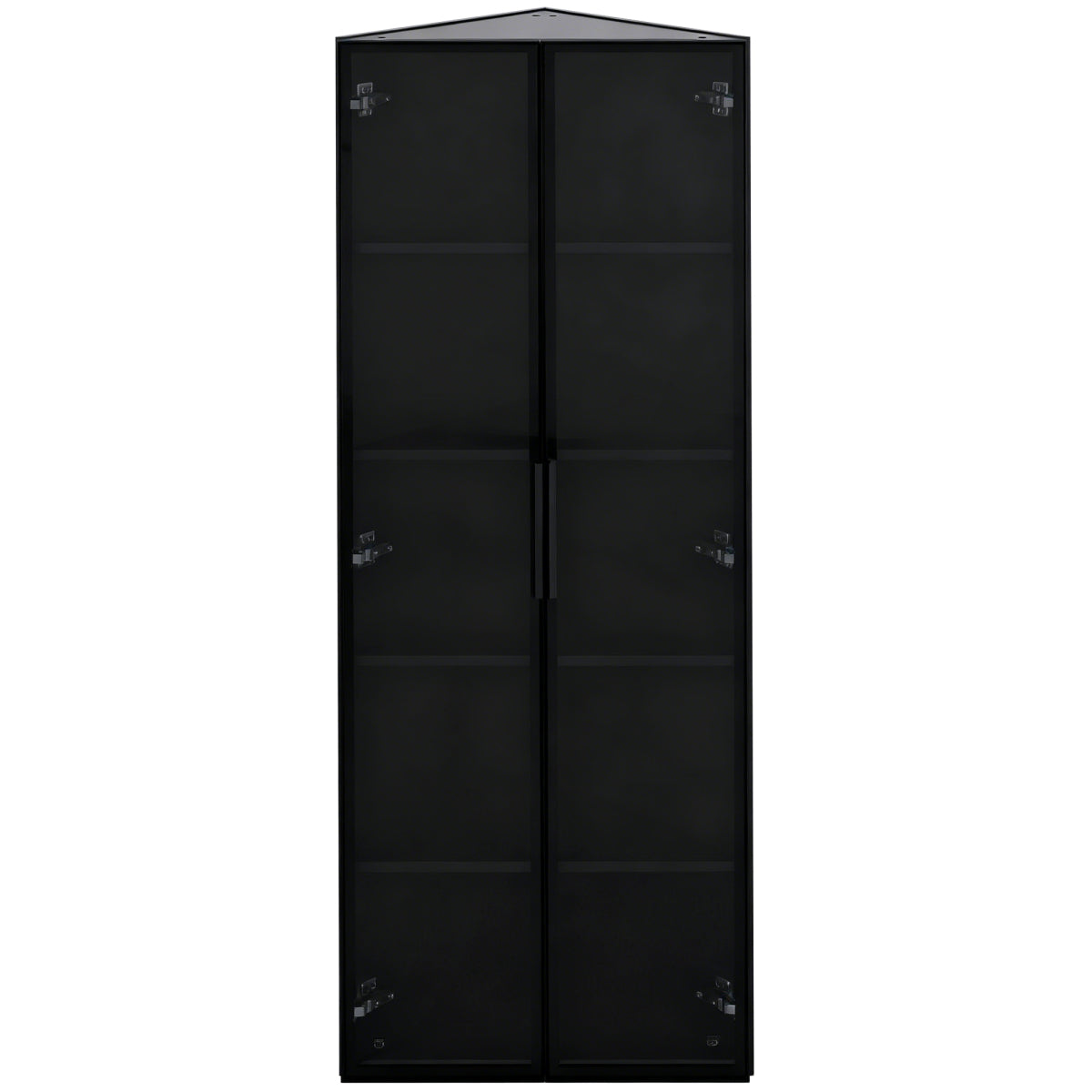 Eckvitrine 62x35x160cm Schwarz mit LED – Staubgeschützte Glasvitrine aus Sicherheitsglas & MDF, moderner Eckschrank mit Soft-Close-Türen