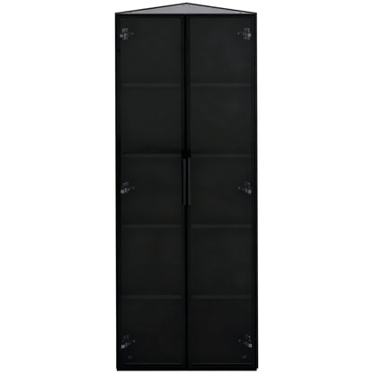 Eckvitrine 62x35x160cm Schwarz mit LED – Staubgeschützte Glasvitrine aus Sicherheitsglas & MDF, moderner Eckschrank mit Soft-Close-Türen