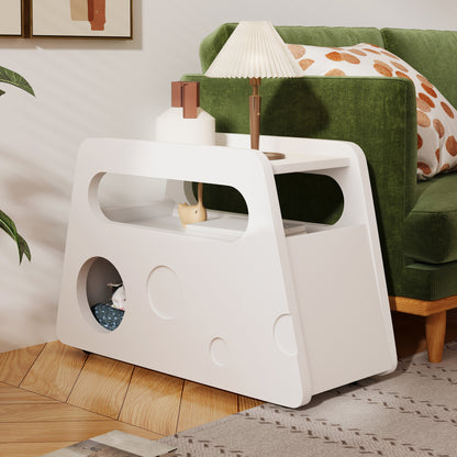 Moderner Beistelltisch mit Rollen, platzsparend, ideal für Wohnzimmer und Schlafzimmer, Weiß