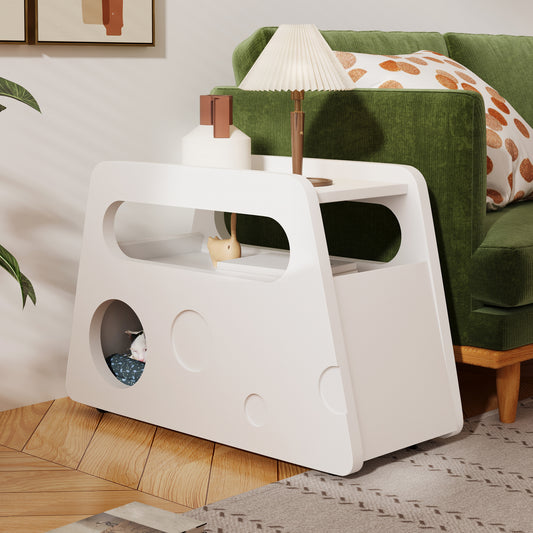 Moderner Beistelltisch mit Rollen, platzsparend, ideal für Wohnzimmer und Schlafzimmer, Weiß