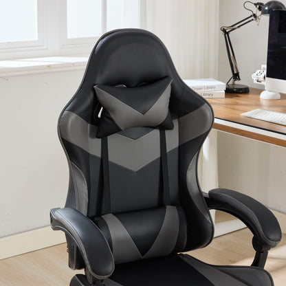 Gaming Stuhl Racing Design, 155° Liegefunktion, Fußstütze, Lendenmassage, Schwarz-Grau