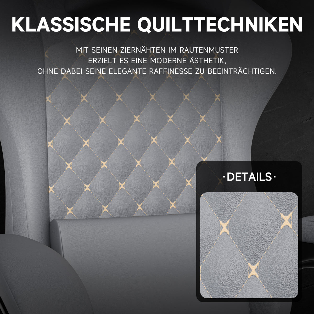 Gaming Stuhl mit Massage, Fußstütze, PVC-Leder, 150 kg Belastbar, Ergonomisch, Grau