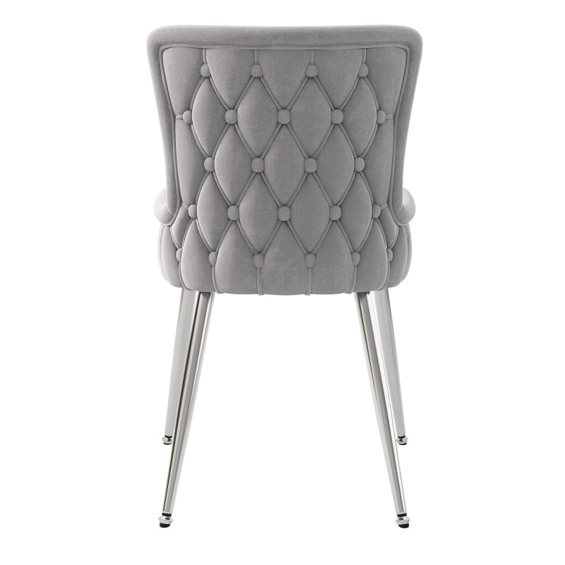 Samt-Esszimmerstuhl, 2er-Set, luxuriöser Wohnzimmer-Schlafzimmer-Loungesessel mit vier silberfarbenen Metallstützbeinen, Grau[OLD SKU:N634P184684G]