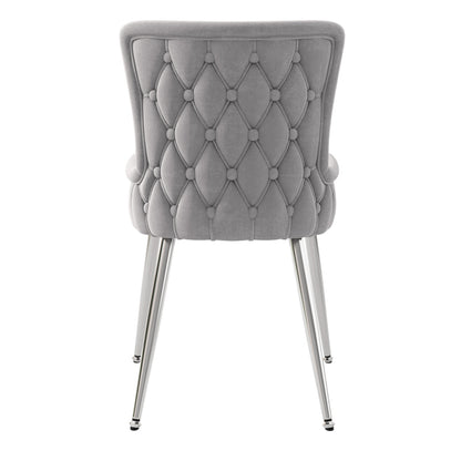 Samt-Esszimmerstuhl, 2er-Set, luxuriöser Wohnzimmer-Schlafzimmer-Loungesessel mit vier silberfarbenen Metallstützbeinen, Grau[OLD SKU:N634P184684G]