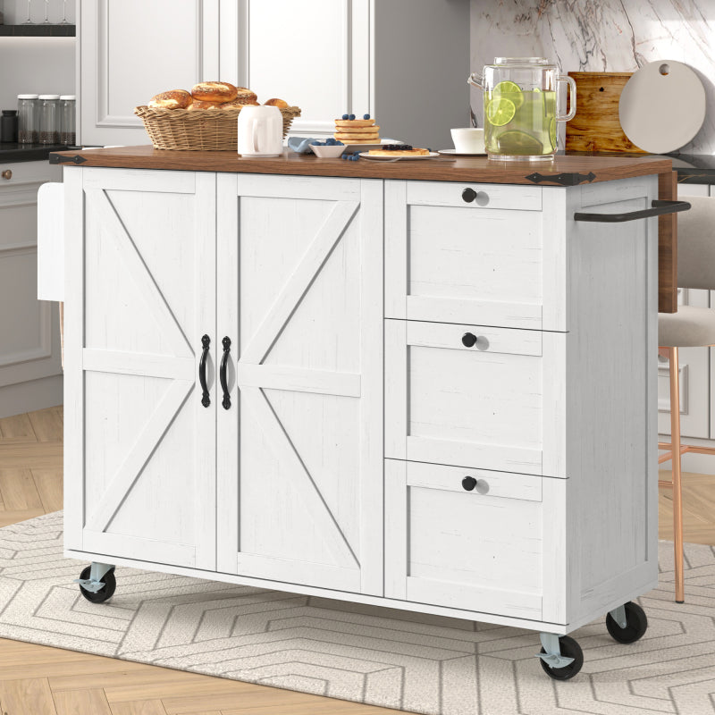 Kücheninsel, Servierwagen mit ausziehbarer Arbeitsplatte, Küchenschrank,Küchentrolley,Speisewagen mit Holzmaserung, Speisewagen mit zwei Türen und drei Schubladen