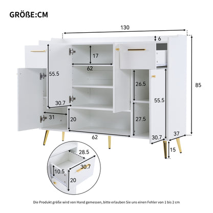 Schuhschrank, Schuhregal mit 2 Schubladen und 4 Türen, Metallfüße, weiß