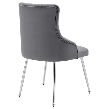 2er Set Esszimmerstuhl mit Knopfmuster, Moderner Loungesessel, Schlafzimmer-Wohnzimmerstuhl mit Lendenkissen, grau