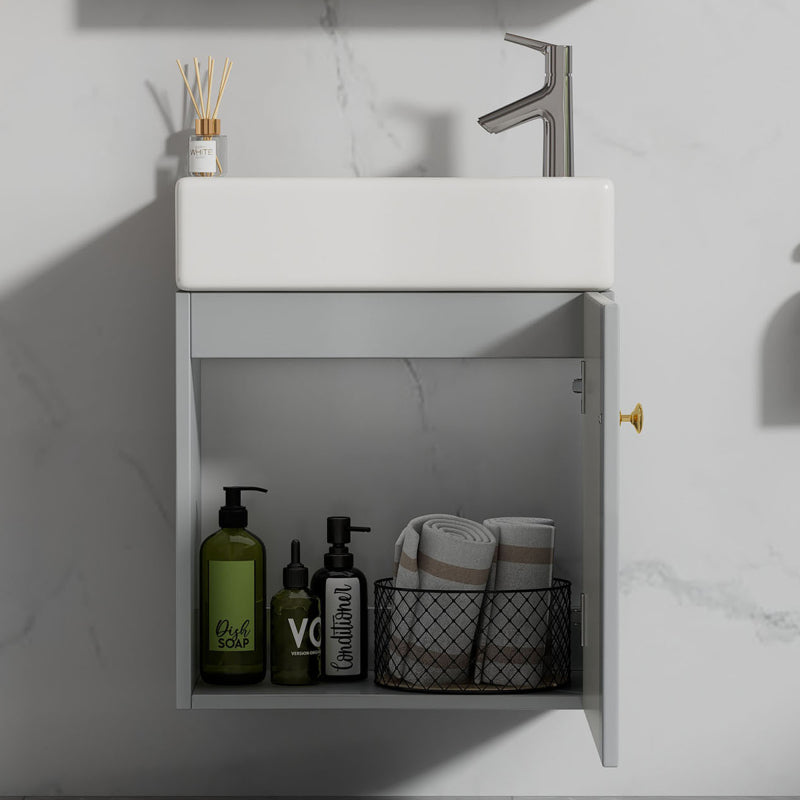 Badezimmermöbel Waschbecken mit Waschtischunterschrank 46 cm , Waschtischunterschrank , Waschtischunterschrank hängend , Kleine Gästebadmöbel