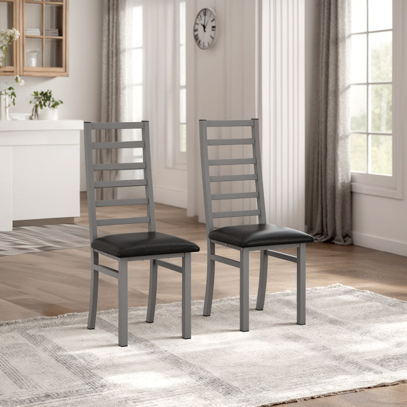 Metal Dining Chairs Set of 2, Steel Legs and PU Leather Seats, High Back Armless Dining Chairs, for Kitchen, Living Room, Grey