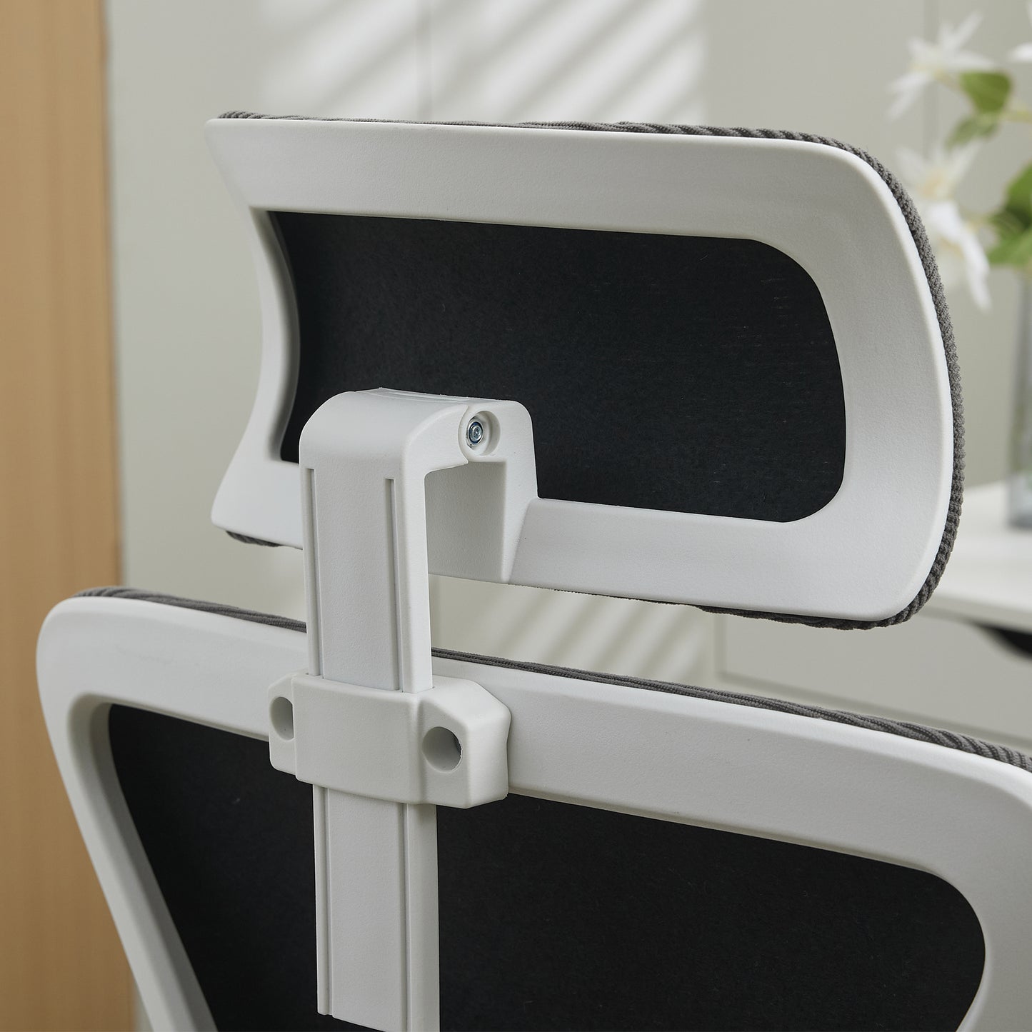 Ergonomischer Netz-Bürostuhl mit verstellbarer Lendenstütze und Kopfstütze – Hochlehner-Exekutive Schreibtischstuhl für Zuhause/Büro. Grau