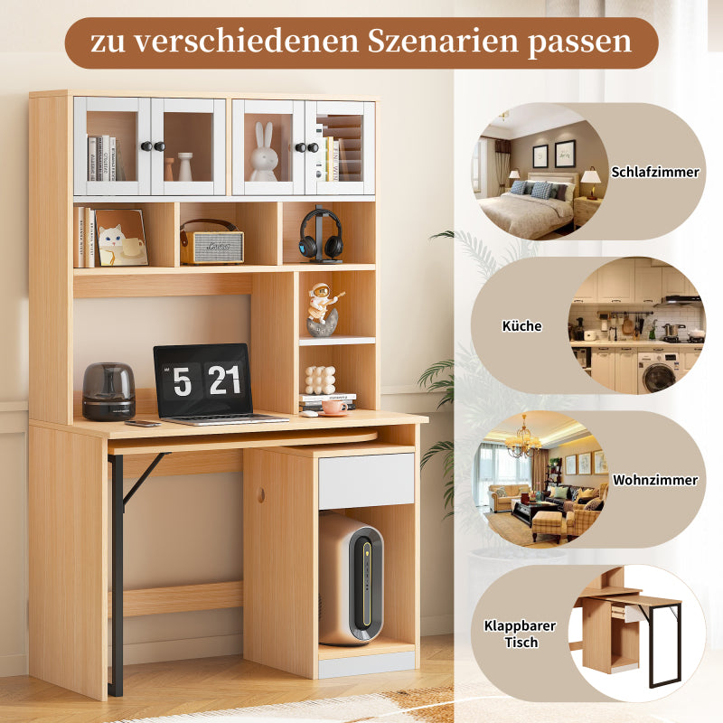 Computertisch,Regal-Schreibtisch,Schrankschreibtisch Arbeitstisch, Schrankschreibtisch,Weiß Natur 180cm