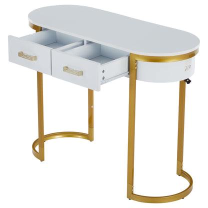 100 x 40 x 76 cm, Moderner und schlichter weißer Hochglanz-Sofa-Beistelltisch, Wohnzimmer-Konsolentisch,  Schreibtisch mit 2 Schubladen, geeignet für Wohnzimmer, Schlafzimmer, Büro, Flur