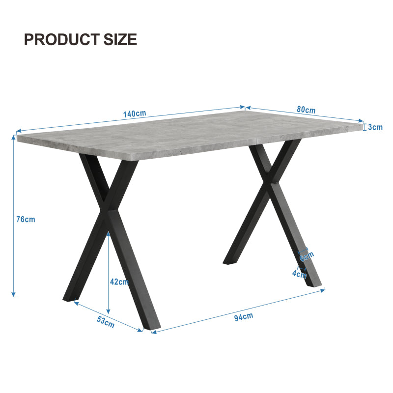 Moderner, einfacher Esstisch aus Schmiedeeisen, L140*B80*H76cm, Betonoptik+schwarz