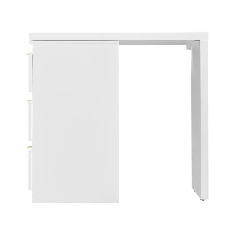 Schminktisch mit Beistelltisch,Bürotisch mit 6 Schubladen,Vergoldeten Griffen,drehbare Tischplatte(180°),lackiert,Blumenmuster,stoßfeste abgerundete Ecken,40T*73H,Weiß (ohne Spiegel und Hocker)