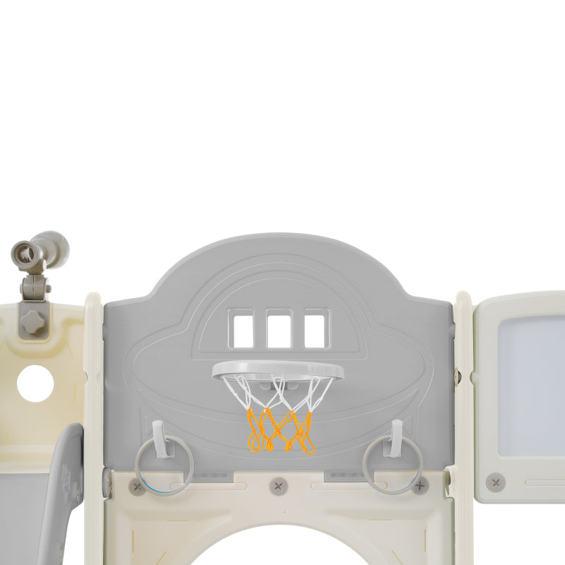 10 in 1 Kinderrutsche Kletterspielzeug, Multifunktionsrutsche Rutschen, freistehende Rutsche, Klettern, Bohrspiel, Stauraum, Spielkorridor, Basketballkorb, Lasso-Spiel, Reißbrett, Golfspiel, Teleskop.