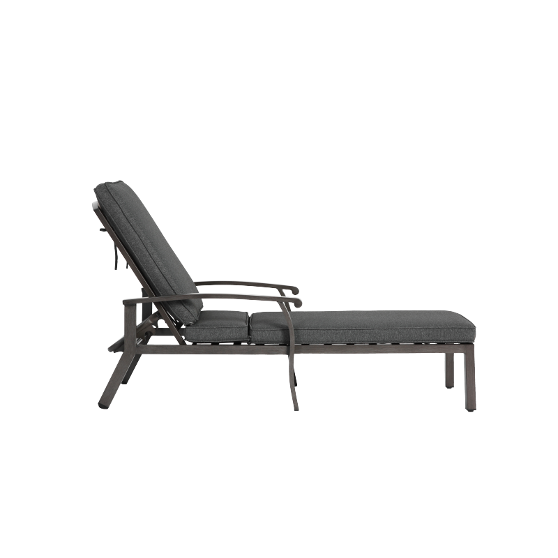 Lounge Patio Chair with Cotton Cushion, Adjustable Reclining Rust-Resistant Aluminum  Poolside Chaise Lounge Furniture, Waterproof Grey Cushion (1pc)