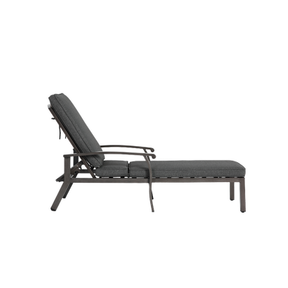 Lounge Patio Chair with Cotton Cushion, Adjustable Reclining Rust-Resistant Aluminum  Poolside Chaise Lounge Furniture, Waterproof Grey Cushion (1pc)