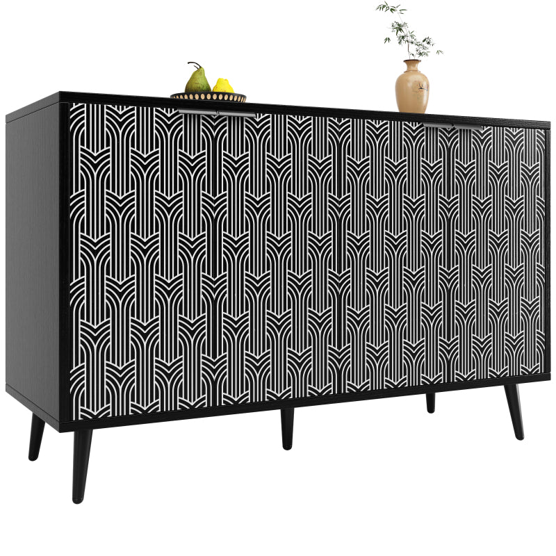 Esszimmerschrank (120×35×78cm), Esszimmer- und Wohnzimmer-Aufbewahrungsschrank, einzigartiges Schranktürdesign, freistehender Schrank, Antidumping, Fischgrätenmuster, geschnitzte Tür, schwarz