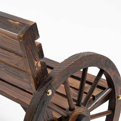 Gartenbank 2-Sitzer  Holzbank mit Wagenrad-Armlehnen im Landhausstil, Tannenholz, Braun
