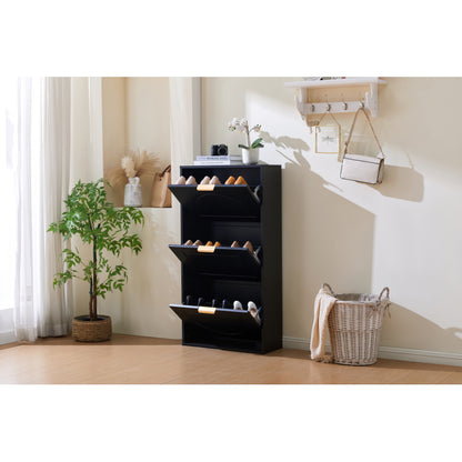Schuhkipper Schmal mit 3 Klappen, Schuhschrank, Schuhschrank  Schuhkommode für Flur Wohnzimmer ,Schwarz