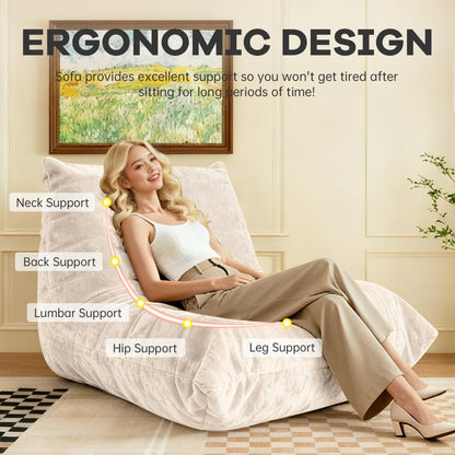 Ergonomischer Sitzsack Sessel mit 5-Zonen-Körperunterstützung, Bean Bag Chair aus Chenille-Stoff,  Weiß