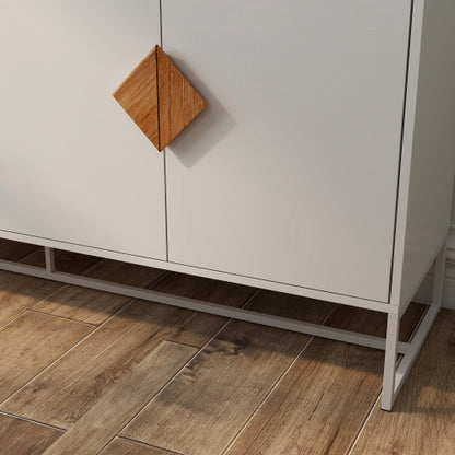 Massivholz-Sideboard mit speziell geformten quadratischem Griff, 4 Türen und doppeltem Stauraum