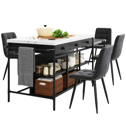 Kücheninseln, Ausziehbare Kunstmarmorplatte Industrial mit 3-Schubladen, Multifunktionales Küchen- und Esszimmer-Möbel, Kücheninsel Küchenregal Küchewagen Sideboard, MDF Arbeitsplatte Küche Regal