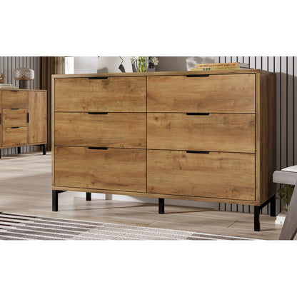 Kommode, Sideboard mit 6 Schubladen, 120 x 40 x 76 cm in Dunkle Eiche, Sideboard Highboard für Schlafzimmer & alle Wohnräume