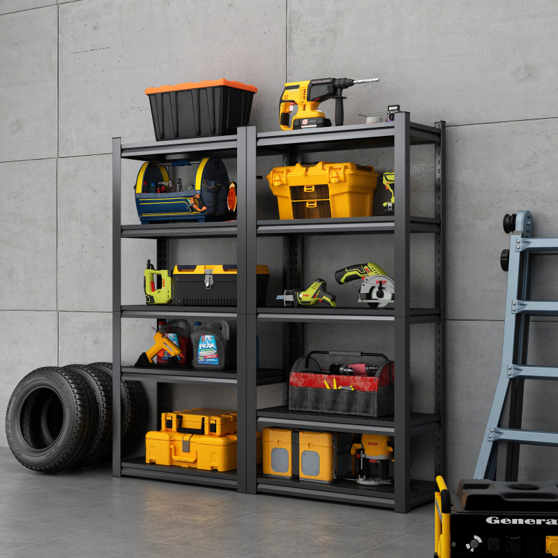 H183cm Schwerlastregal 5 Ebenen – Metall Lagerregal 650kg Tragkraft, Verstellbar, Industrie & Garage, Stabiles Lagerregal, Schwarz, H183cm * B90cm * T40cm