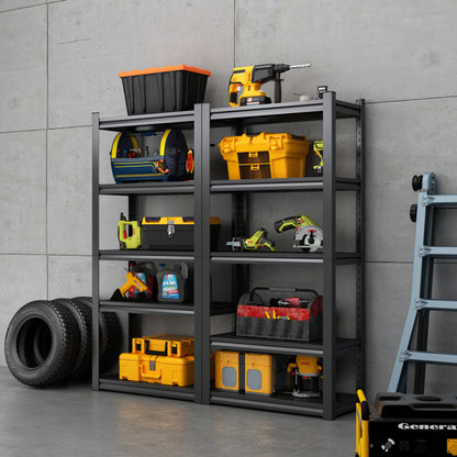 H183cm Schwerlastregal 5 Ebenen – Metall Lagerregal 650kg Tragkraft, Verstellbar, Industrie & Garage, Stabiles Lagerregal, Schwarz, H183cm * B90cm * T40cm