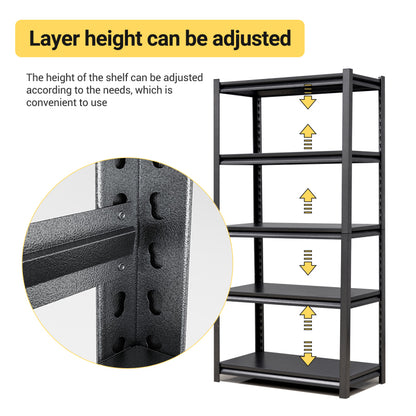 H160cm 5-Etagen Metallregal 650kg Tragkraft,Industrielles Schwerlastregal aus Stahl,Höhenverstellbar für Garage, Lager & Haushalt,Holzfreies Design, kratzgeschützt, H160cm × B80cm × T40cm