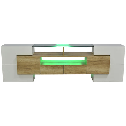 Stilvoller TV-Schrank, Lowboard.hochglänzendes Weiß, 200 cm, LED-Beleuchtung, Wohnzimmermöbel.  modernes Design. elegante Glasoberfläche.