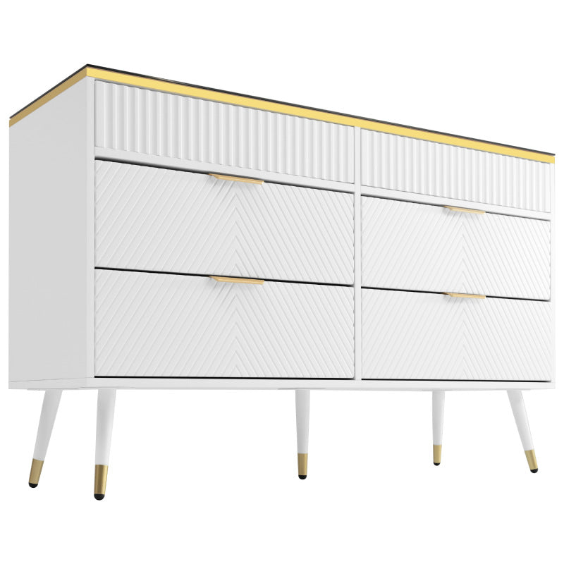 Kommode Sideboard aus Bernstein Glas, Kommode mit 6 Schubladen,Facheinteilung, kippsicher, Hochschrank für Schlafzimmer und alle Wohnräume, 120 x 40 x 76 cm, weiß