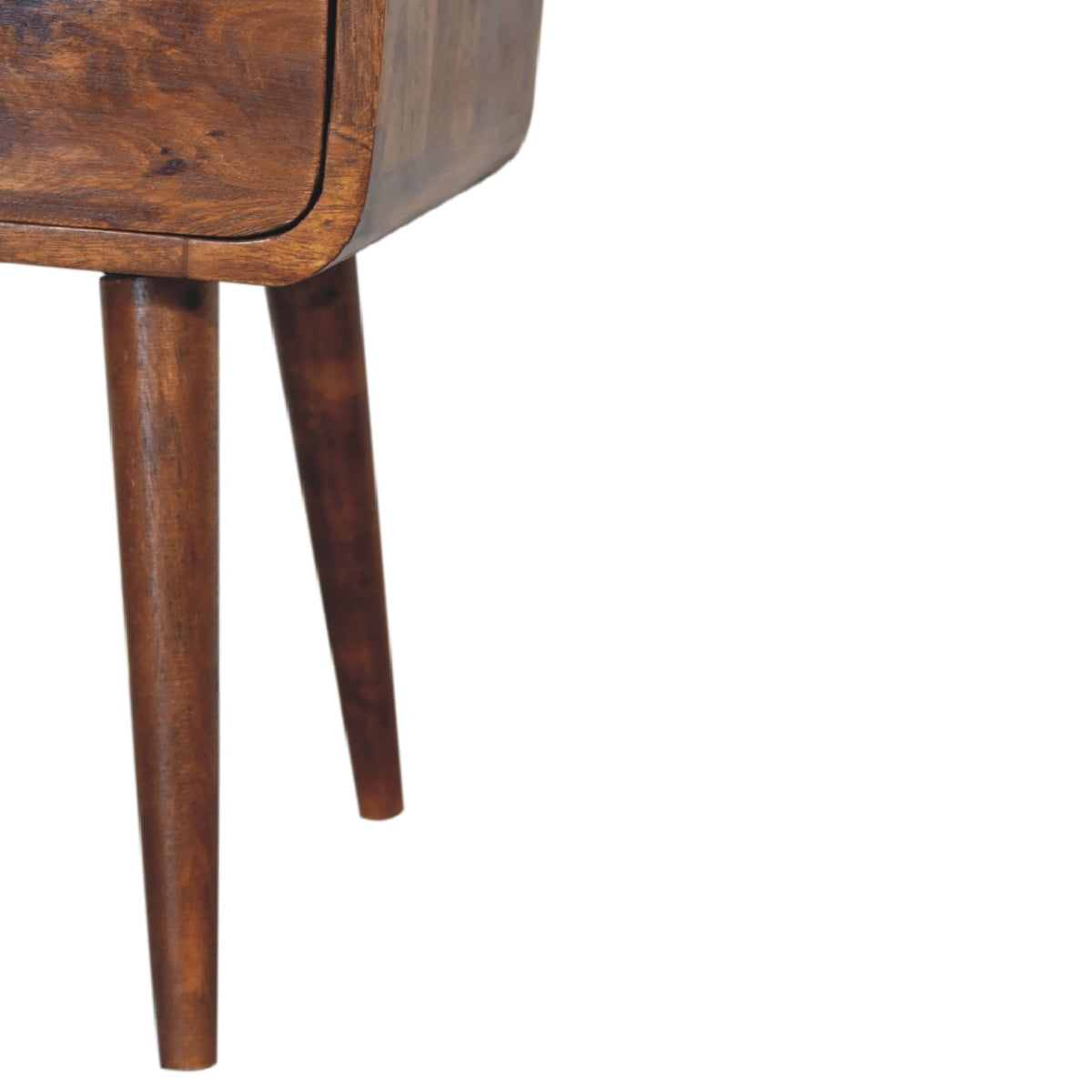 Mini Nachttisch aus Massivholz – Kastanienbraun, Curved Design, 1 Schublade & offenes Fach, Handgefertigt, Nordic-Stil, 30x30x55 cm