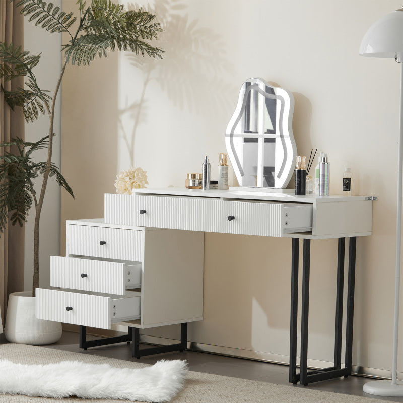 Schminktisch, Kosmetiktisch-Set mit Spiegel und Beleuchtung, ausziehbare Tischplatte, 3-farbige LED-Beleuchtung, Maße: B100/H76/T40 cm (ohne Hocker)