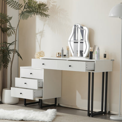 Schminktisch, Kosmetiktisch-Set mit Spiegel und Beleuchtung, ausziehbare Tischplatte, 3-farbige LED-Beleuchtung, Maße: B100/H76/T40 cm (ohne Hocker)