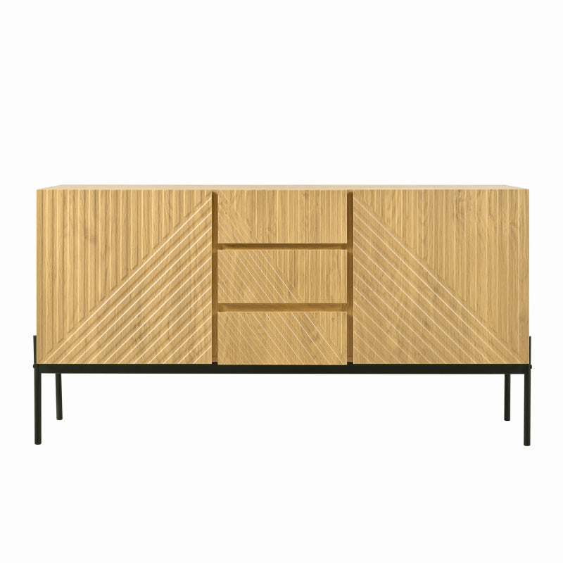 Sideboard mit 2 Türen und 3 Schubladen,Metallbeinen, TV-Schrank,Buffet, Kommode mit Linien-Design