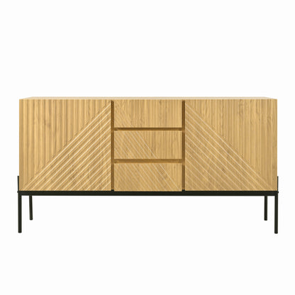 Sideboard mit 2 Türen und 3 Schubladen,Metallbeinen, TV-Schrank,Buffet, Kommode mit Linien-Design