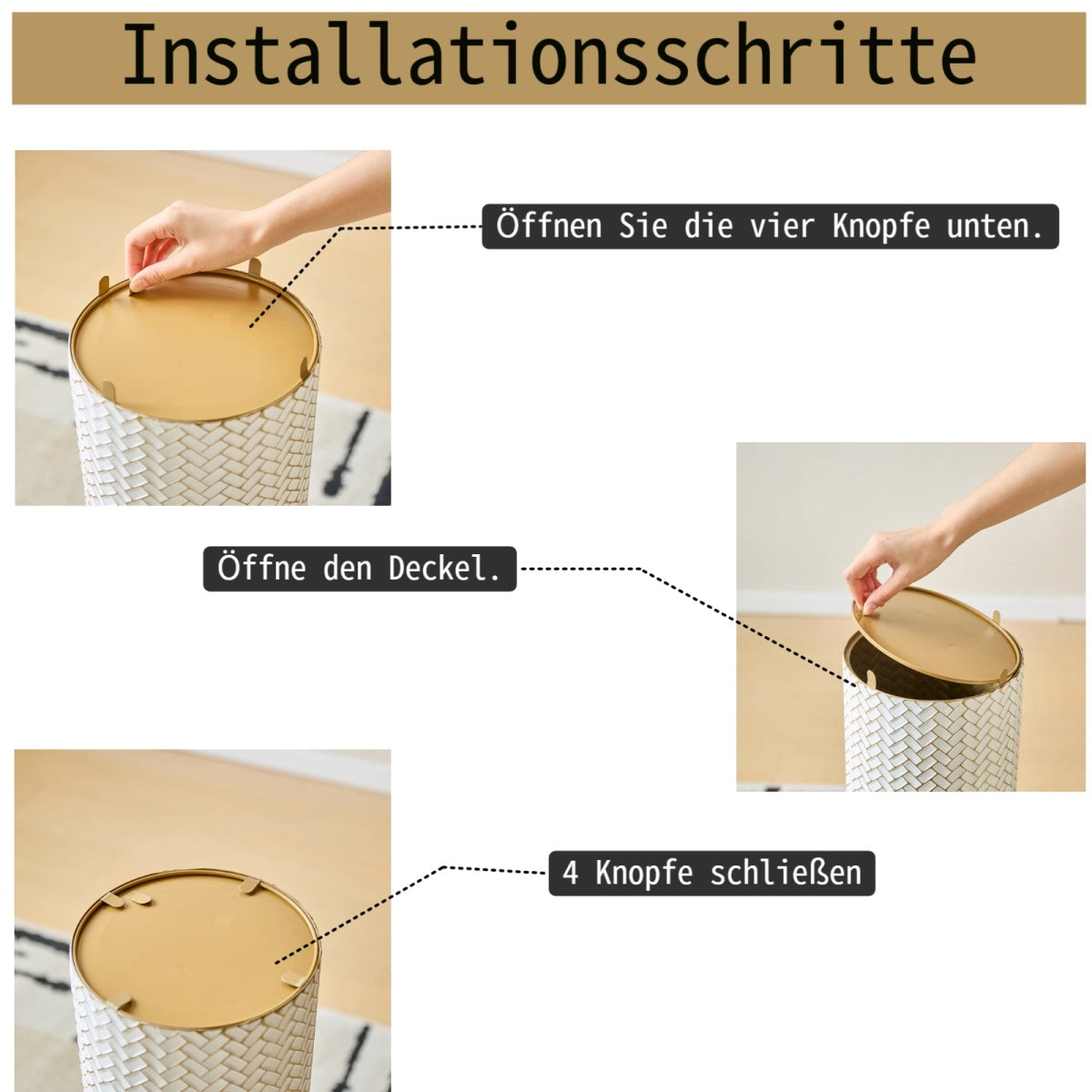 3er Set Bodenvase Metall, Schwarz, Rillen-Design, Hohe Übertöpfe 83/66/50 cm