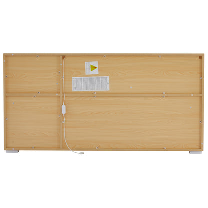 LED Sideboard Breite 140cm, Multifunktionales Sideboard,Kommode, Highboard , Luxuriöses Sideboard für Wohnzimmer, Eckschrank für Flur, Schrank für Schlafzimmer, Weiß und Eiche