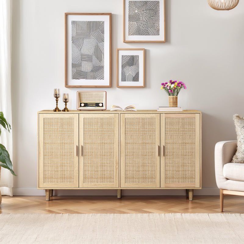 158CM Elegant and Functional 4-Door Rattan Decorative Storage Cabinet,for Bedroom,Living Room,Office;158CM Eleganter und funktioneller 4-türiger Rattan Schrank für Schlafzimmer, Wohnzimm